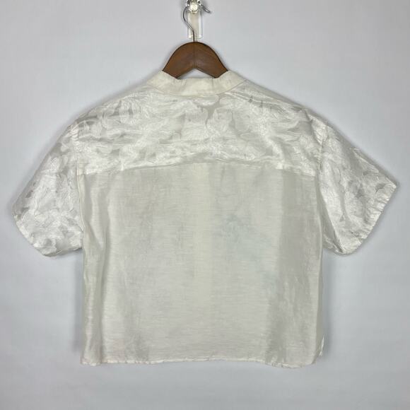 Evidence | White Sheer Floral Button Semi Cropped Camp Shirt Blouse - Picture 6 of 10